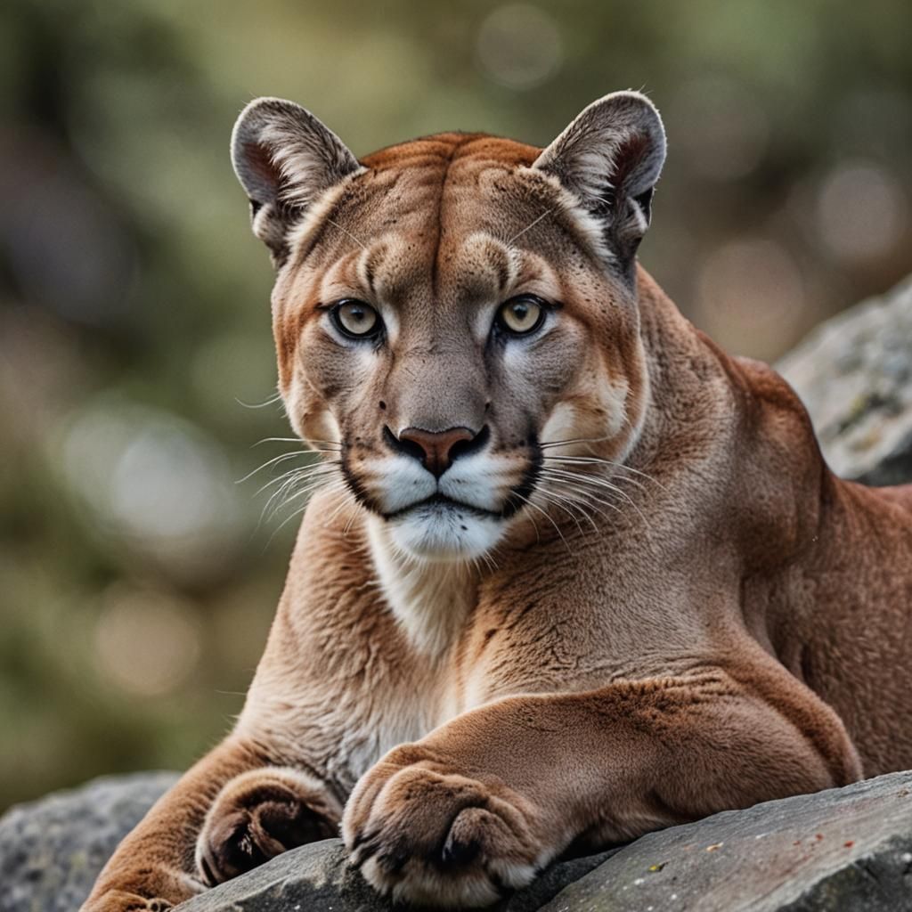 Cougar Portrait on Boulder in Photography Style