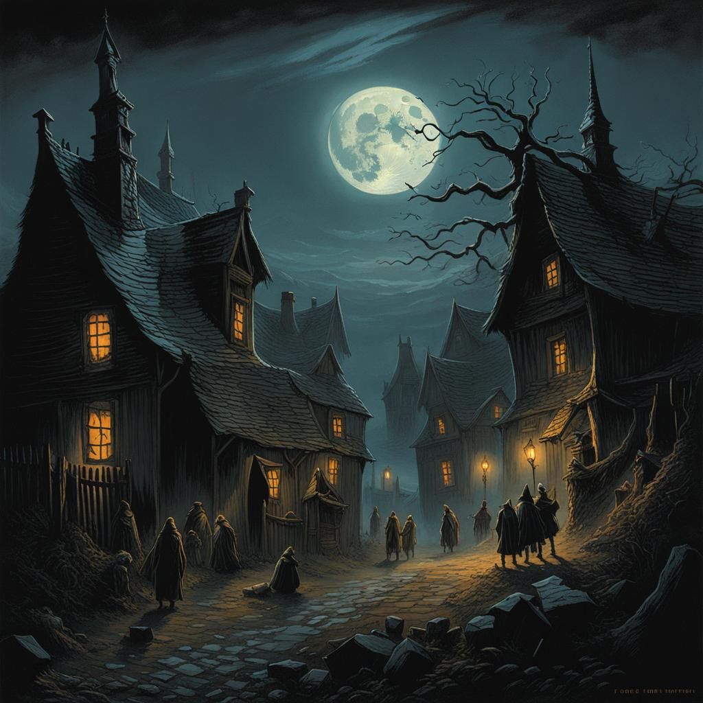 Haunted Witch Village in Moonlight