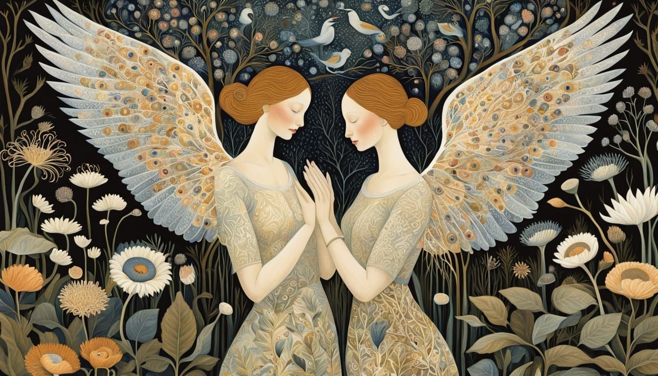 Women with Swan Wings, Embodying Resilience and Hope, in a S...