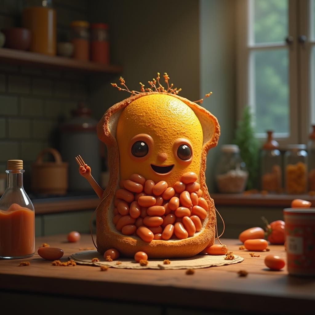 Humanoid Bean on Toast in Cyberpunk Style