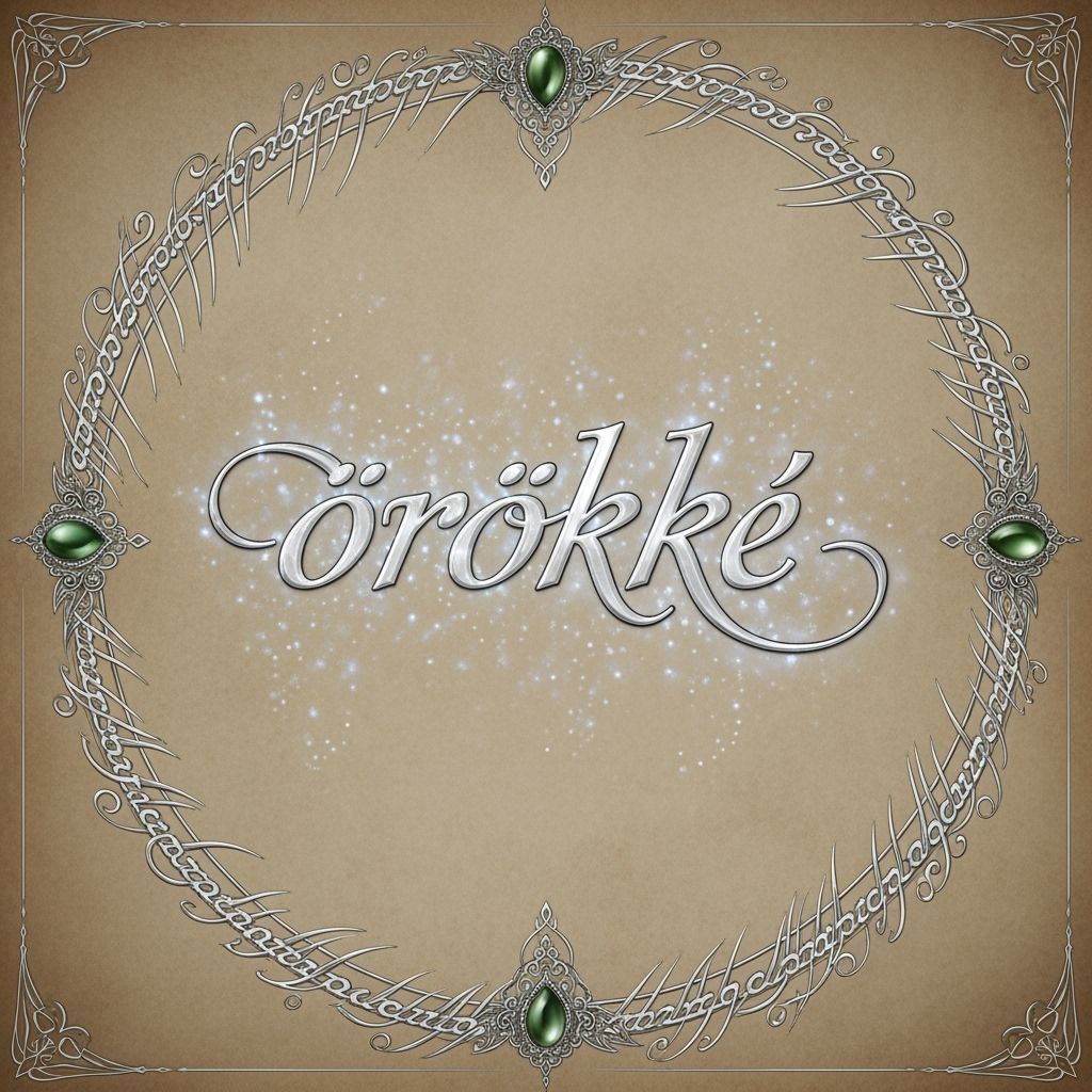 Ethereal Tengwar Script of 'örökké' on Ancient Parchment