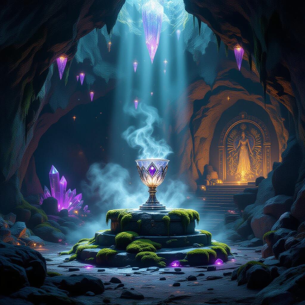 Enchanted Cave Relic with Crystalline Chalice