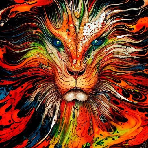 Terrifying Ghost Lion in Liquid Ink Style