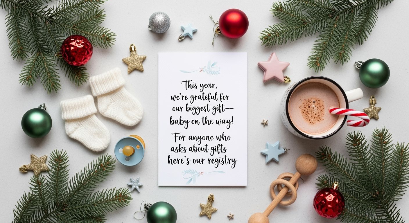 Festive Baby Announcement Flat Lay with Holiday Decor