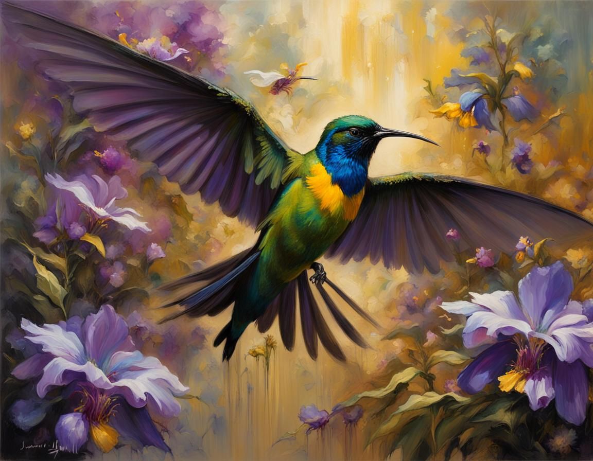 "Whimsical scene featuring fantastical flying creature, such...