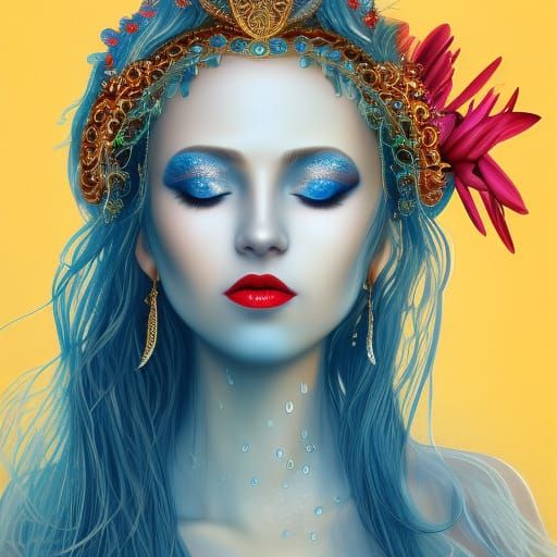 Water Goddess Portrait in Art Nouveau Style