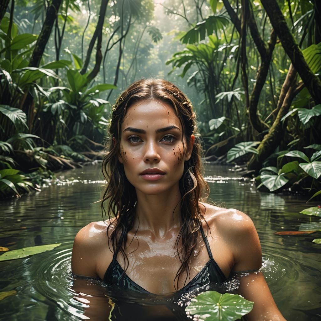Beautiful Woman in Jungle Oasis: 4K Image