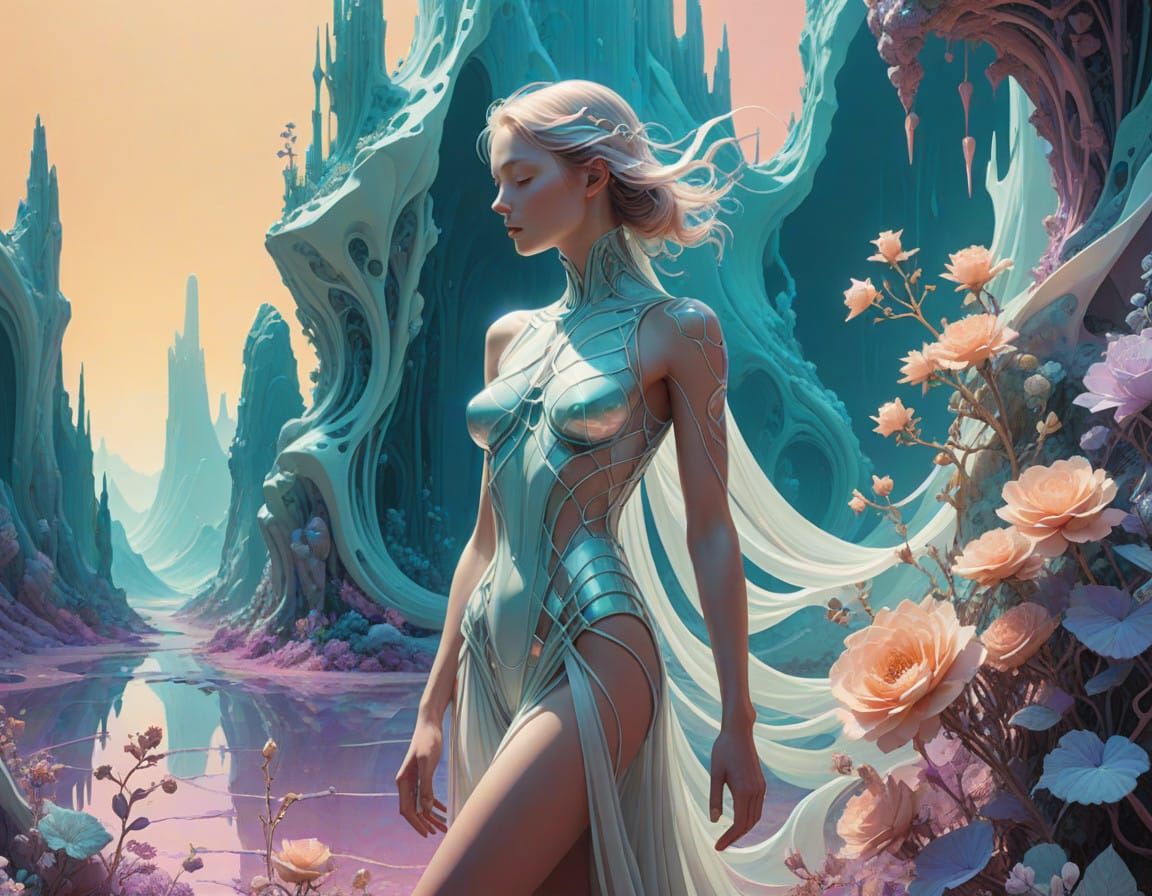 Ethereal Goddess in Surreal Landscape