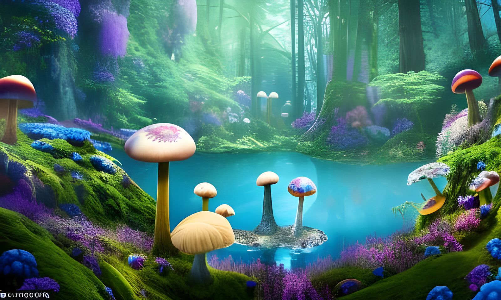 Blue Lake in a Fantastic Forest: Digital Matte Painting