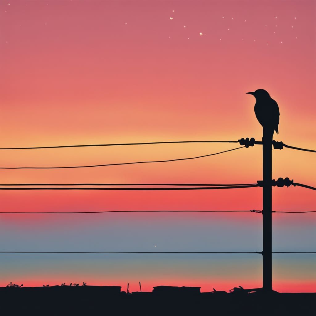 Bird on Wire Silhouette with Colorful Sky