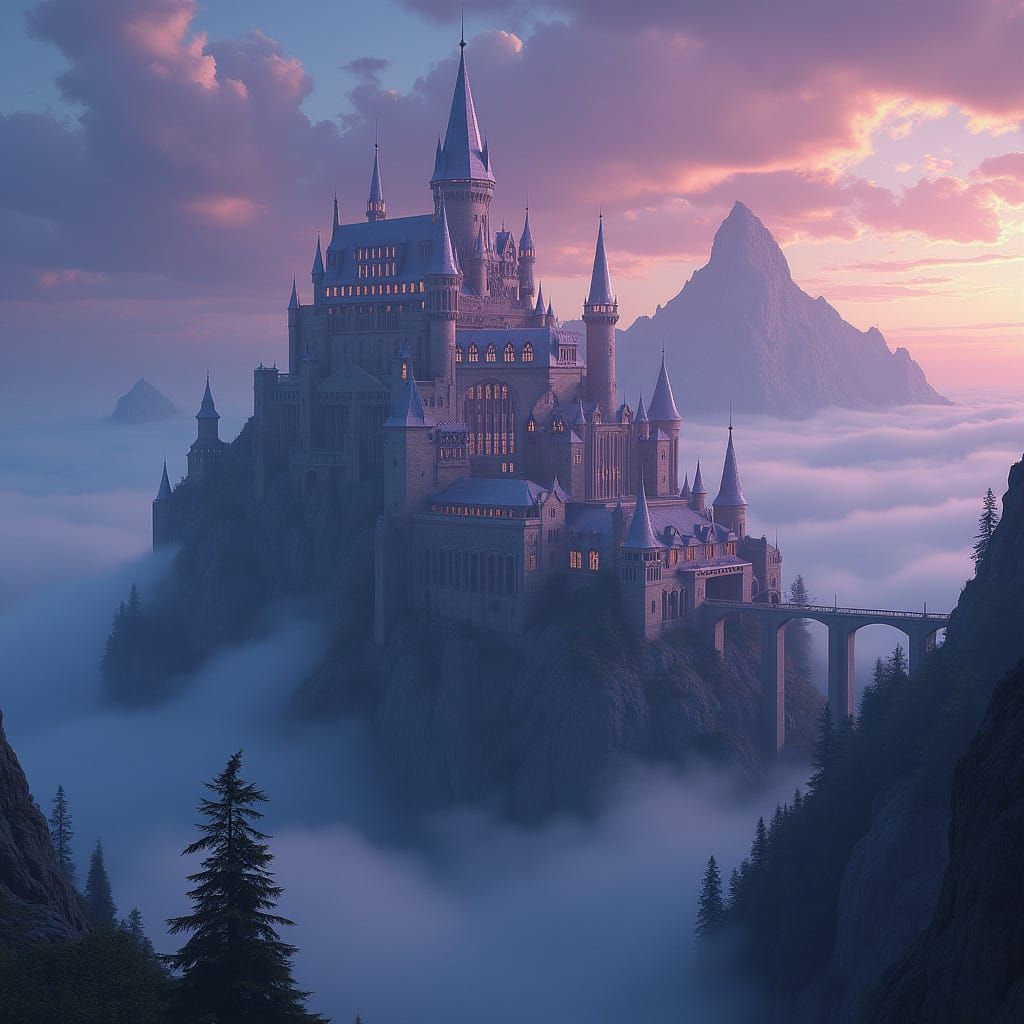 Majestic Fantasy University Amidst a Misty Mountain Paradise
