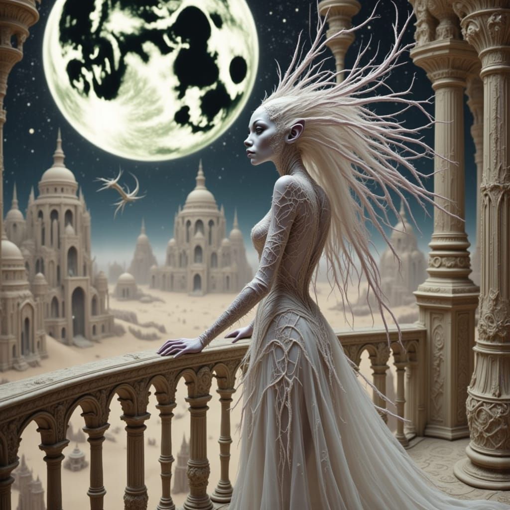 Ethereal Spider Queen in Starlit Alien City