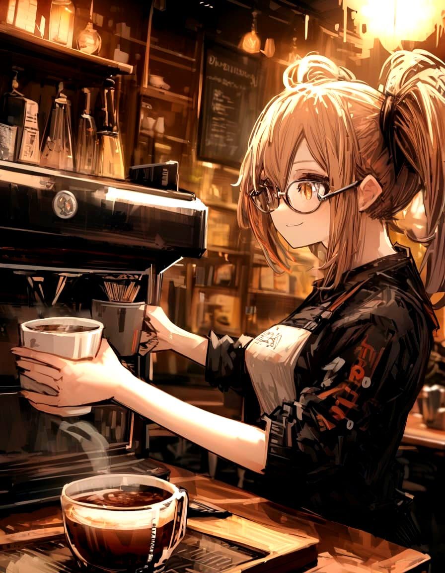 Surreal Barista Girl in a Cozy Coffee Shop