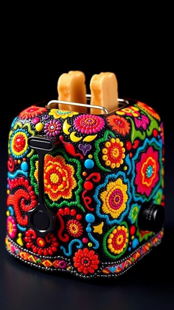 Beaded Toaster with Mosaic Patterns in Folk Art Style