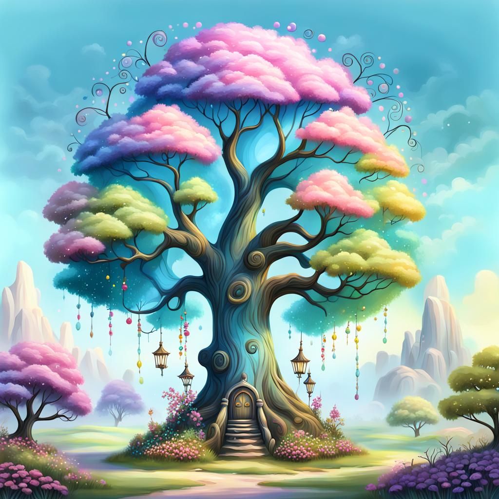 Fairy Fantasy Tree in Pixar Style Digital Art