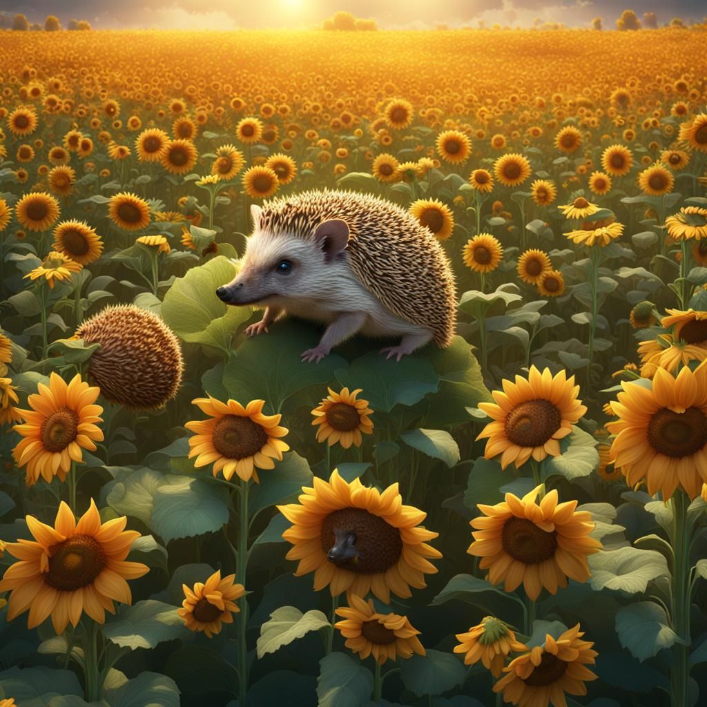 Detailed Matte Painting of Hedgehog, Ladybug, and Sunflower ...