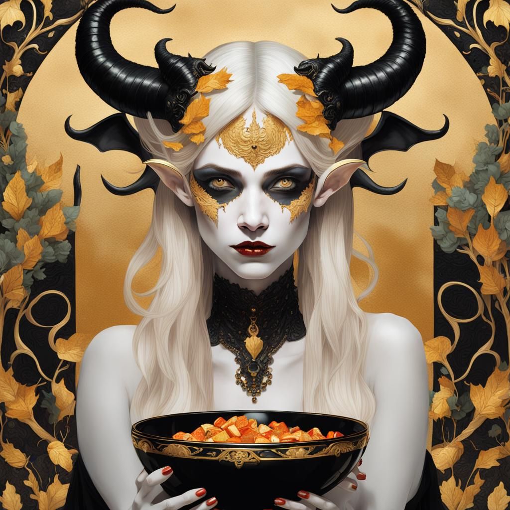 Art Nouveau Demoness with Halloween Candy
