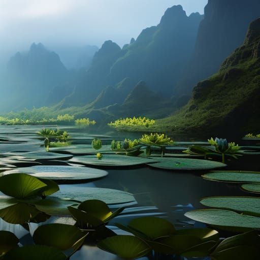 Fantastical Water Lilies in Detailed Matte Painting