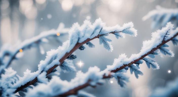 Sparkling Winter Frost on Trees in Retrofuturist Style