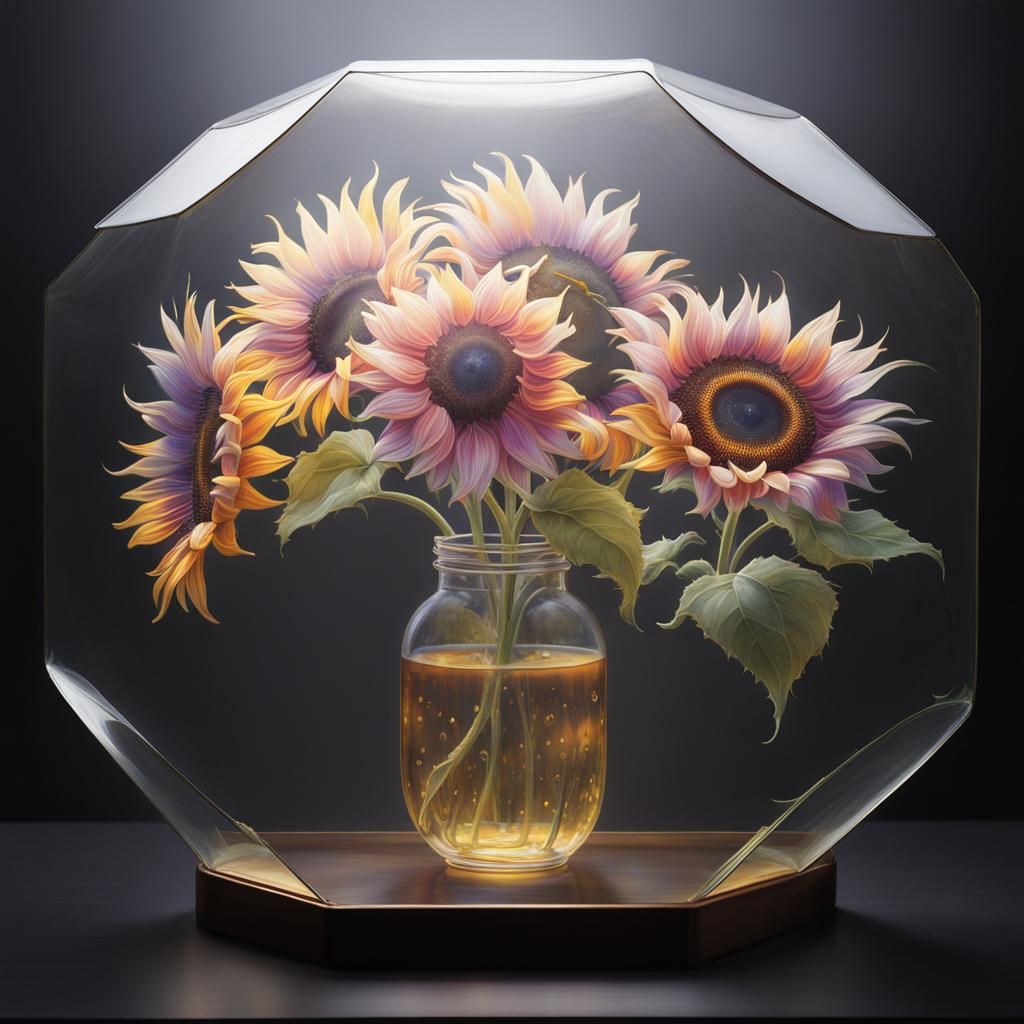 Sunflower in Glass with Distressed Texture Art