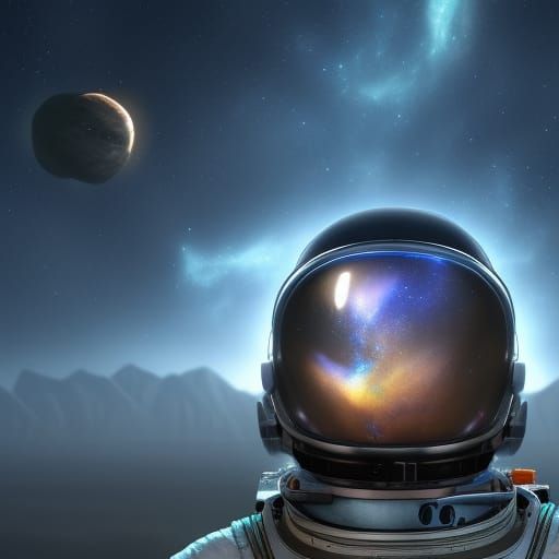 Galaxy in Astronaut Helmet: Detailed Matte Painting