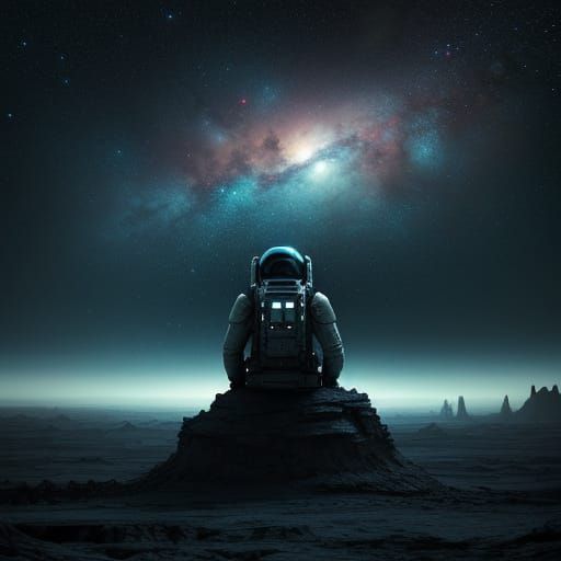 Astronaut on Desolate Planet: Surreal Dystopian Landscape