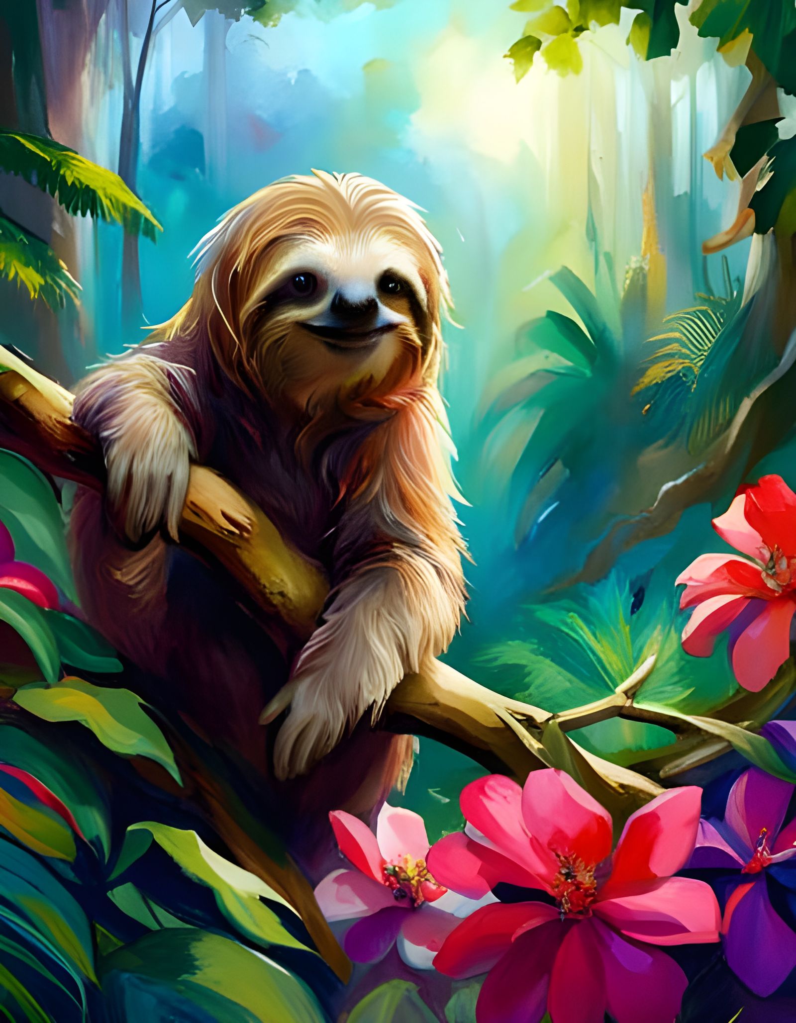 Sloth in Magical Jungle Inspired by Classic Masters