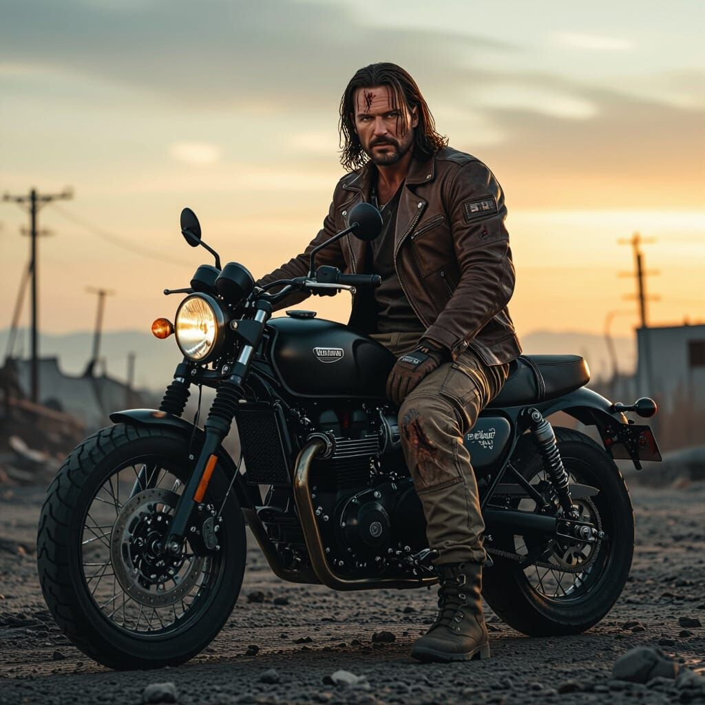 Post-Apocalyptic Motorcyclist in Digital Matte Painting