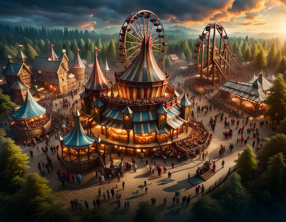Medieval Amusement Park with Thrill Rides