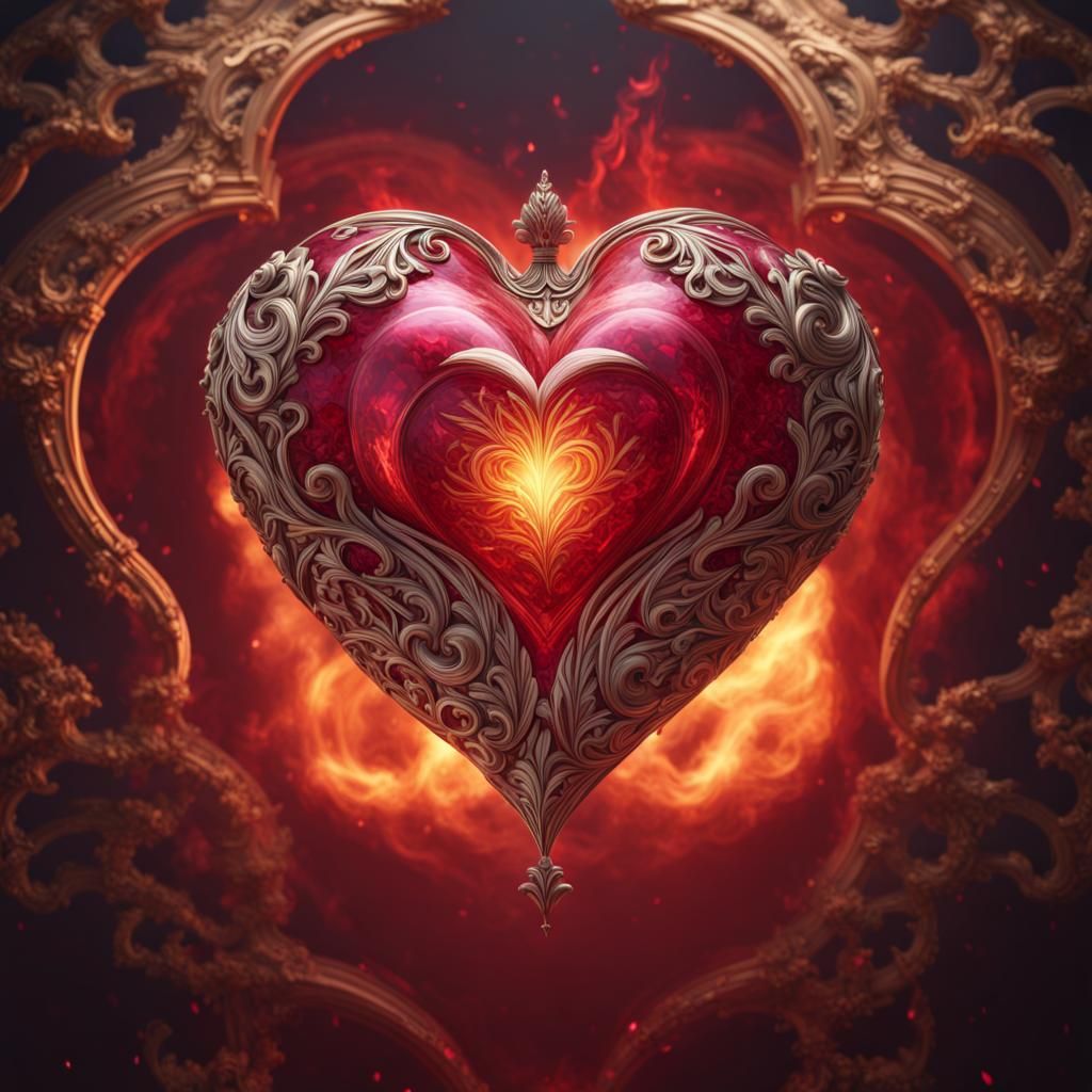 Flaming Ruby Heart in Midair: Digital Matte Painting