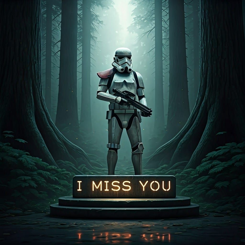 Wounded Stormtrooper Amidst Ancient Forest, Longing