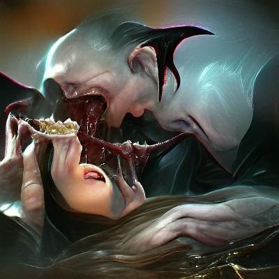 Sinister Vampire Feeding on Helpless Woman