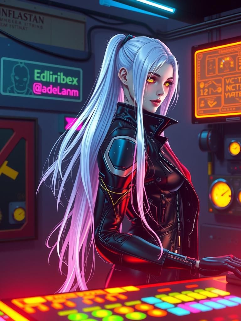 Cyberpunk Android Hacker in Neon-Lit Future