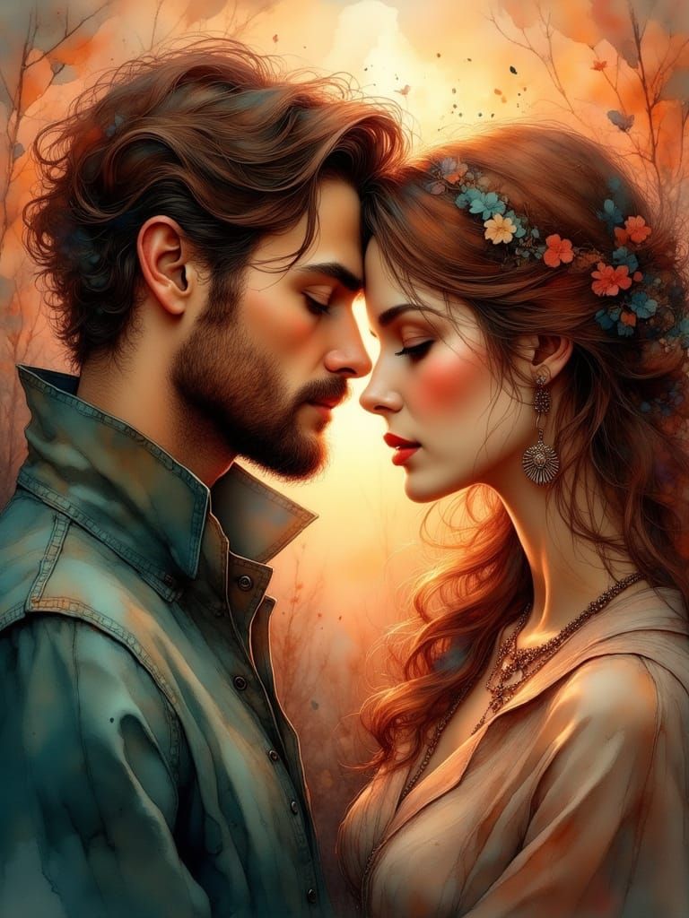 Intimate Photorealistic Portrait of a Loving Couple