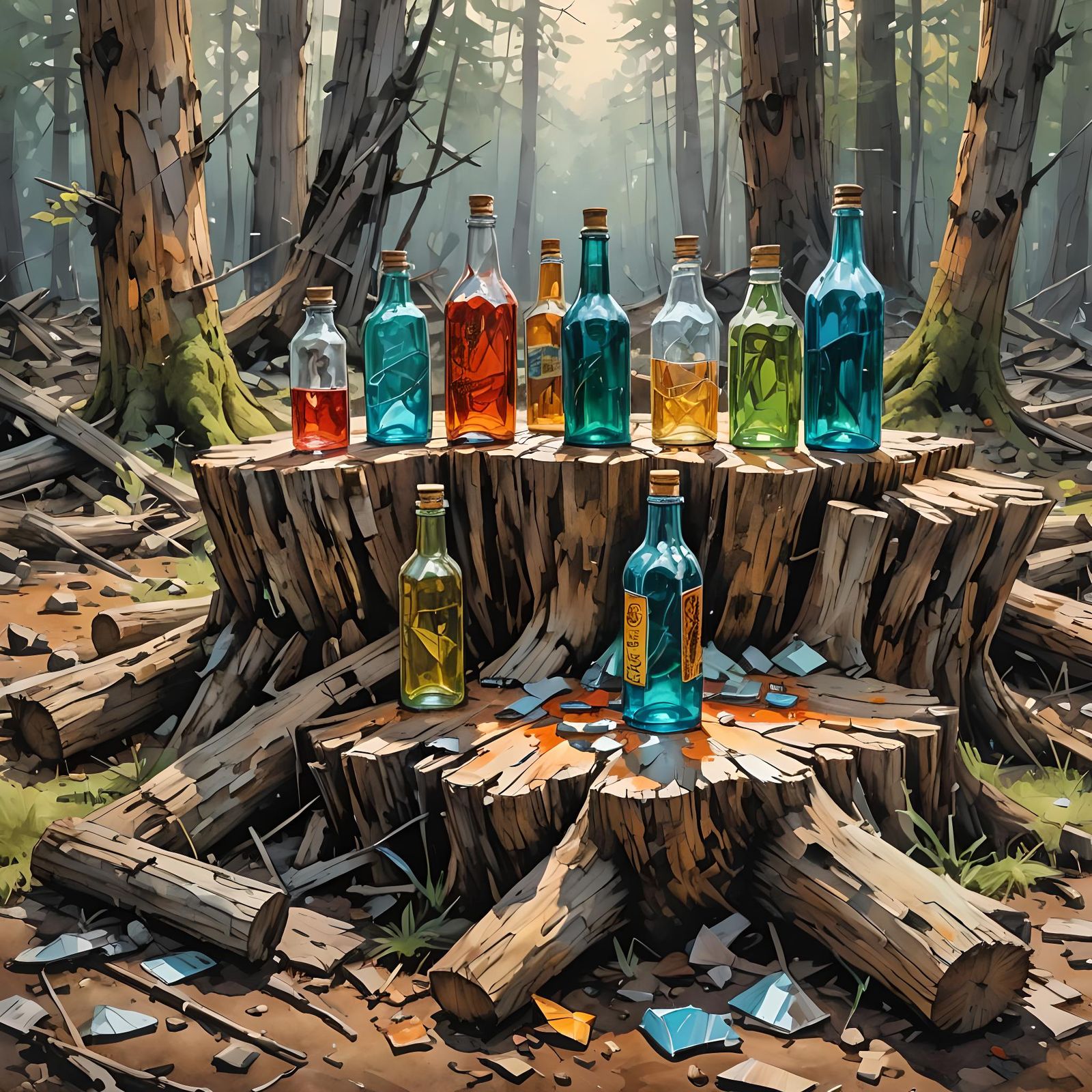 Shattered Beer Bottles: Country Shooting Practice