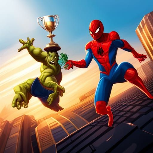 Spiderman and Hulk Race with Trophy
