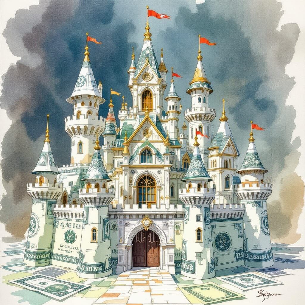 Currency Paper Castle in Whimsical Style