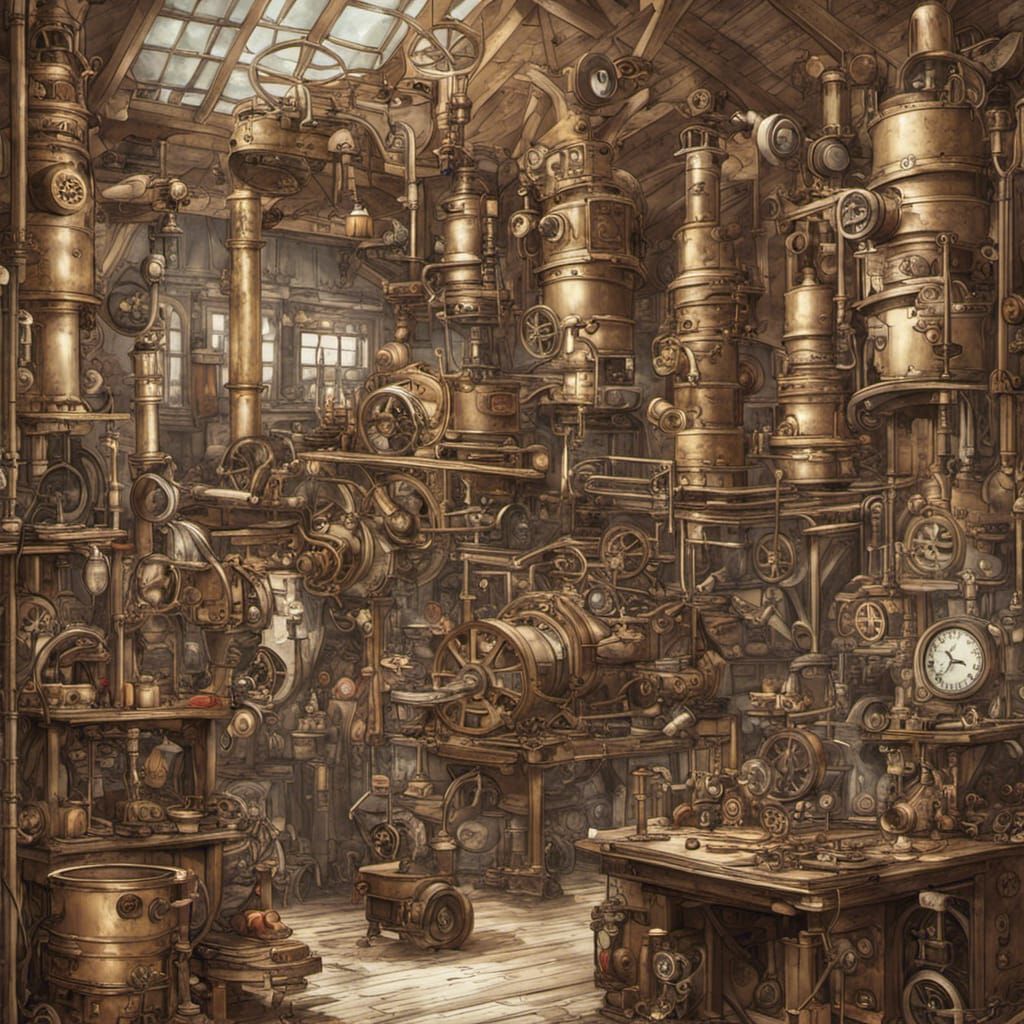 Steampunk Inventor's Workshop in Digital Art