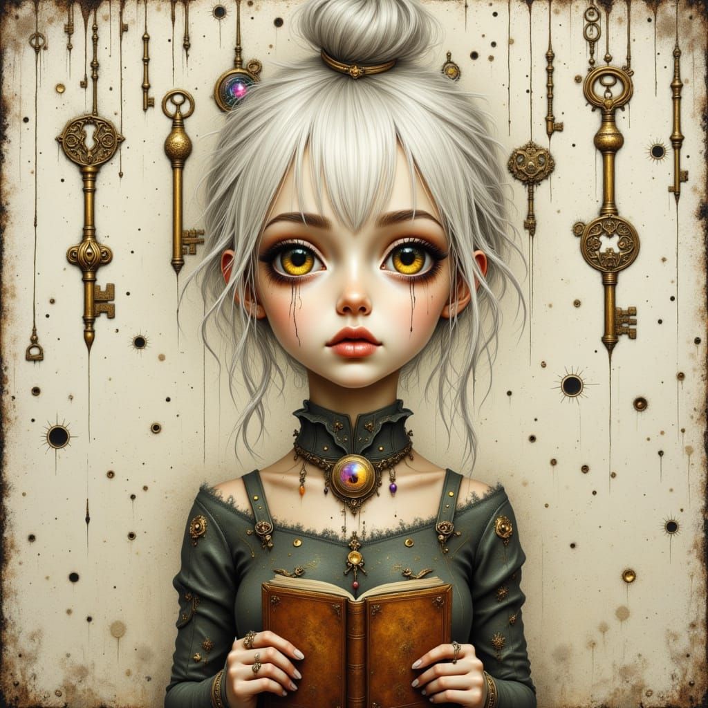 Woman with Keys and Notebook in Dreamy Vintage Style