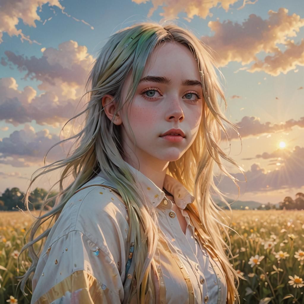 Billie Eilish in Anime Portrait with Sunshine