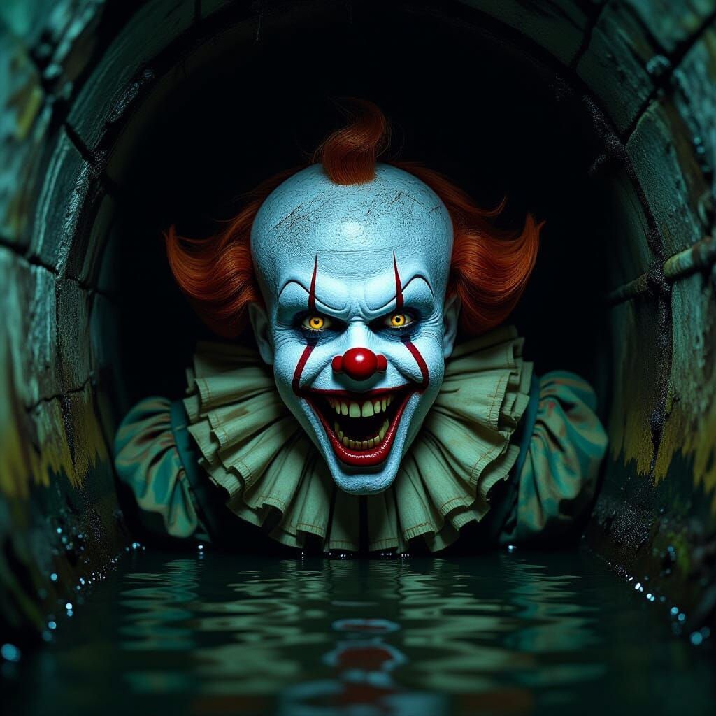 Terrifying Clown Lurks in Dimly Lit Sewer