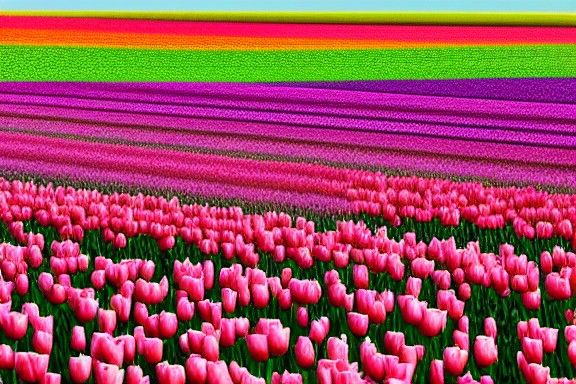Colorful Tulip Fields with Windmills, Photorealistic 8K