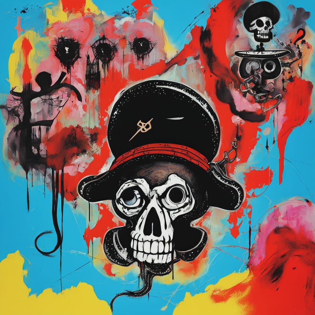 Otter Pirate in Basquiat-Inspired Graffiti Seascape