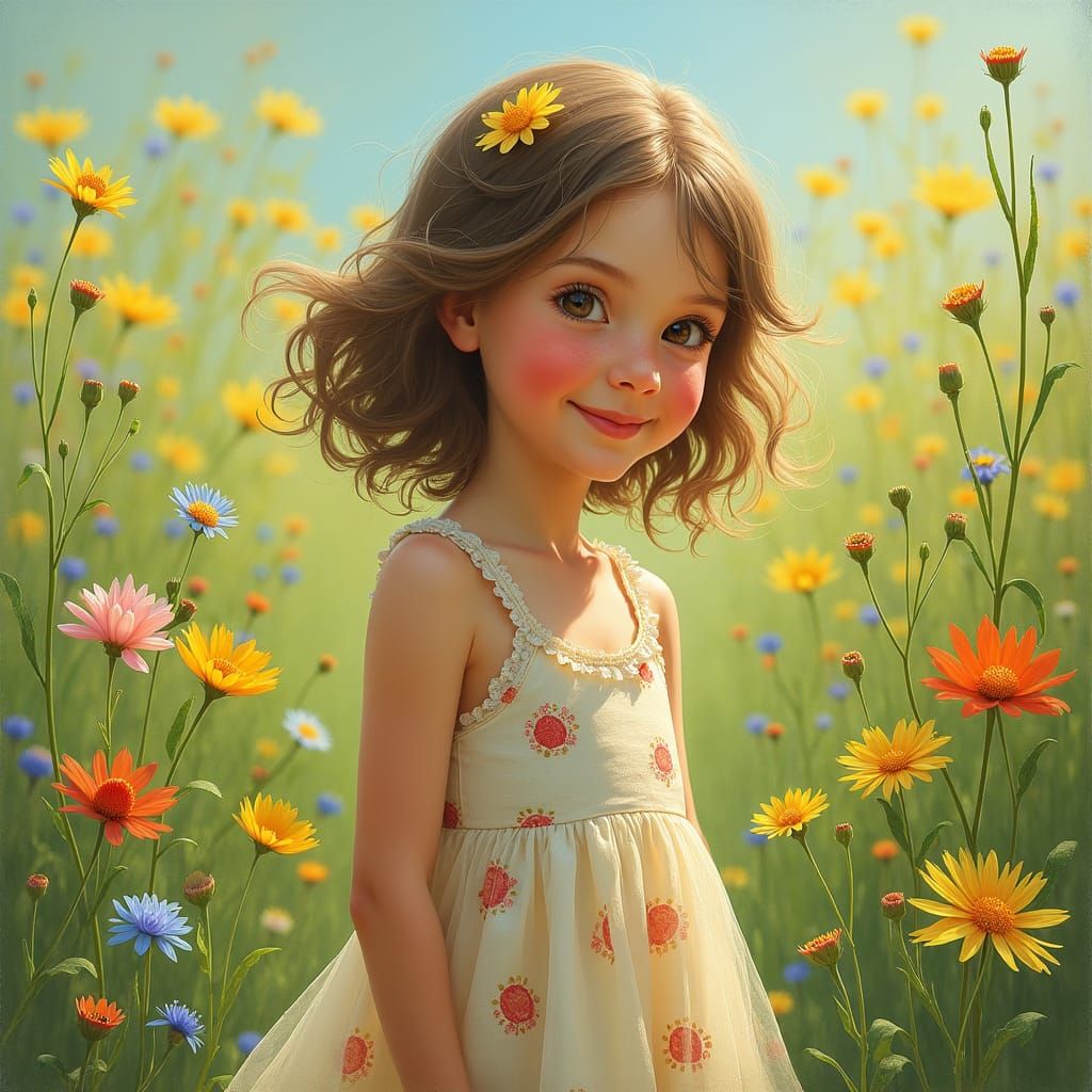 Girl in Meadow: An Impressionistic Digital Painting