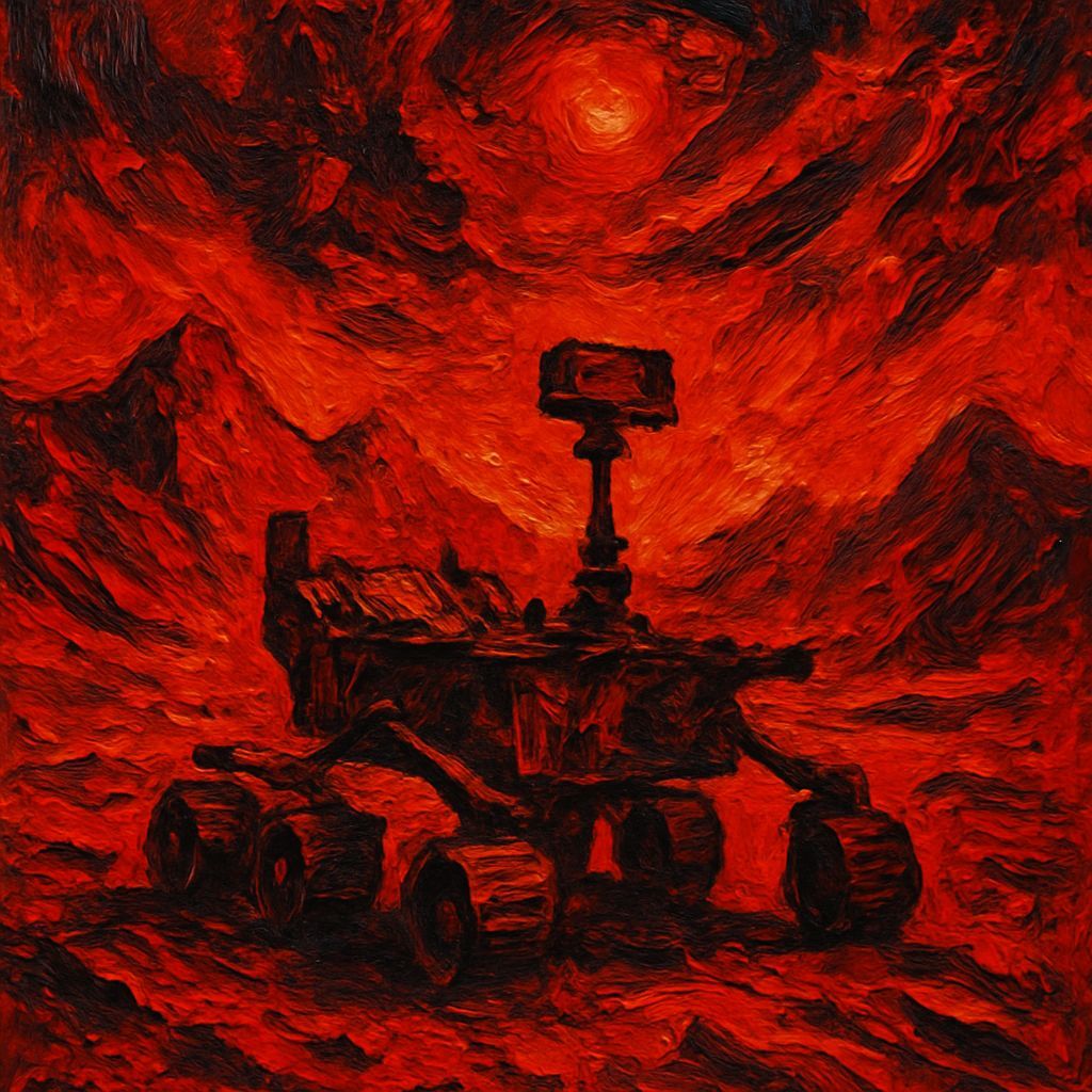 Expressionist Mars Rover in Fiery Red Landscape
