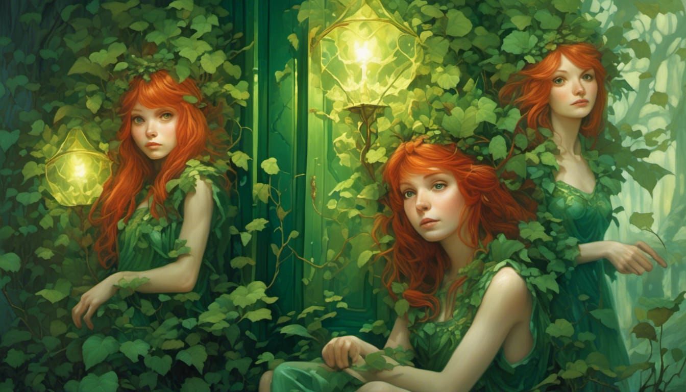 Redhead Fairies Guarding a Door of Green Light