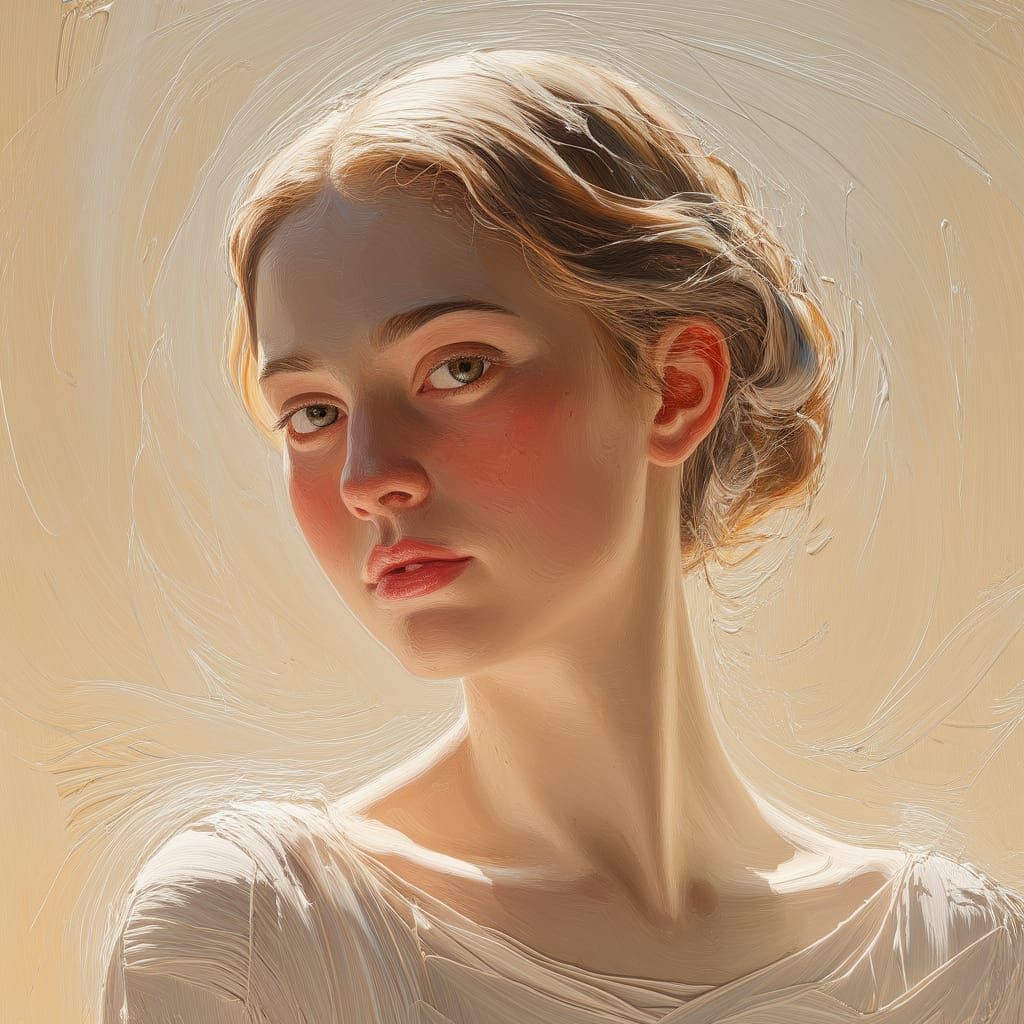 Ethereal Portrait of a Beautiful Woman as Impasto Painting