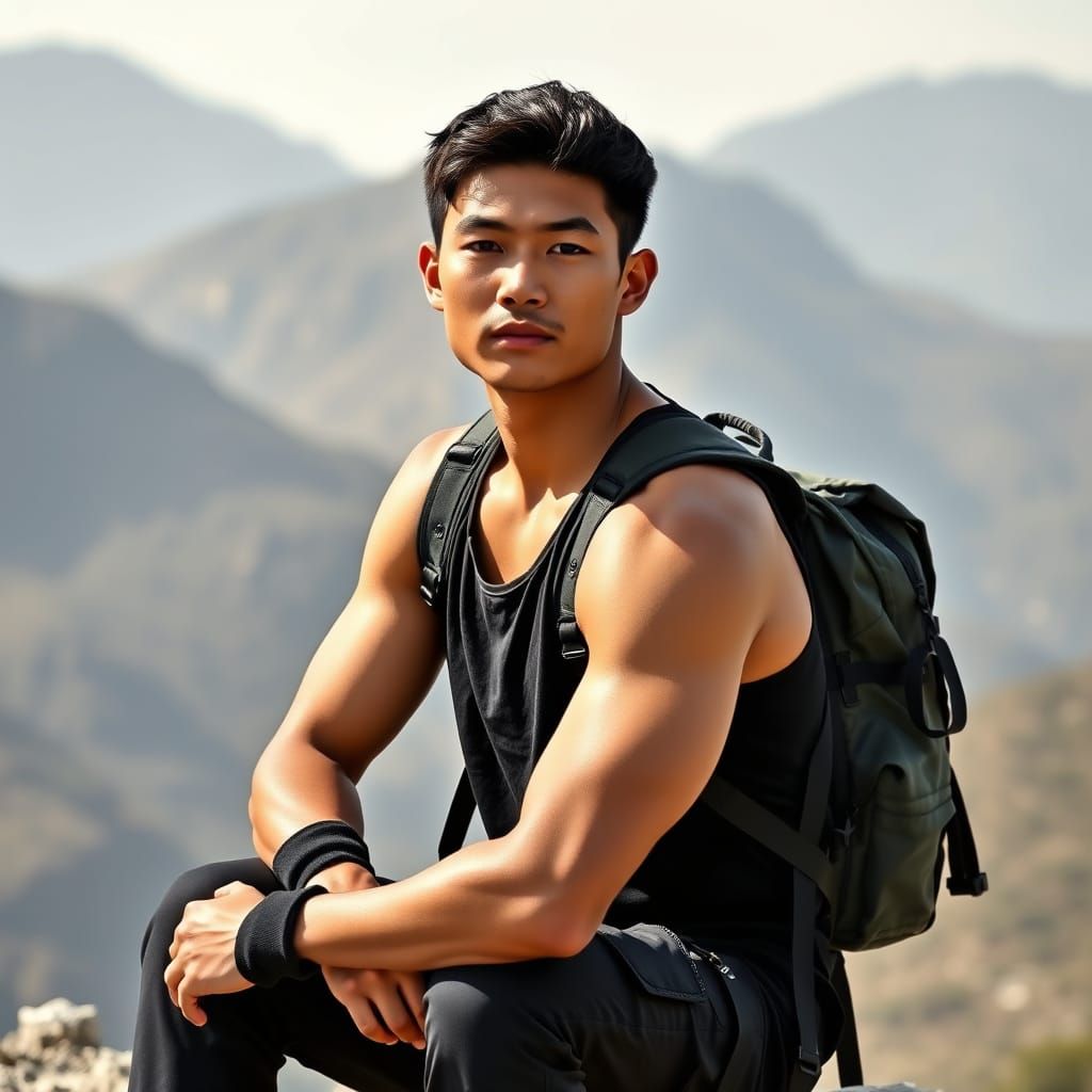 Young Man in Mountains: Realistic Outdoor Portrait