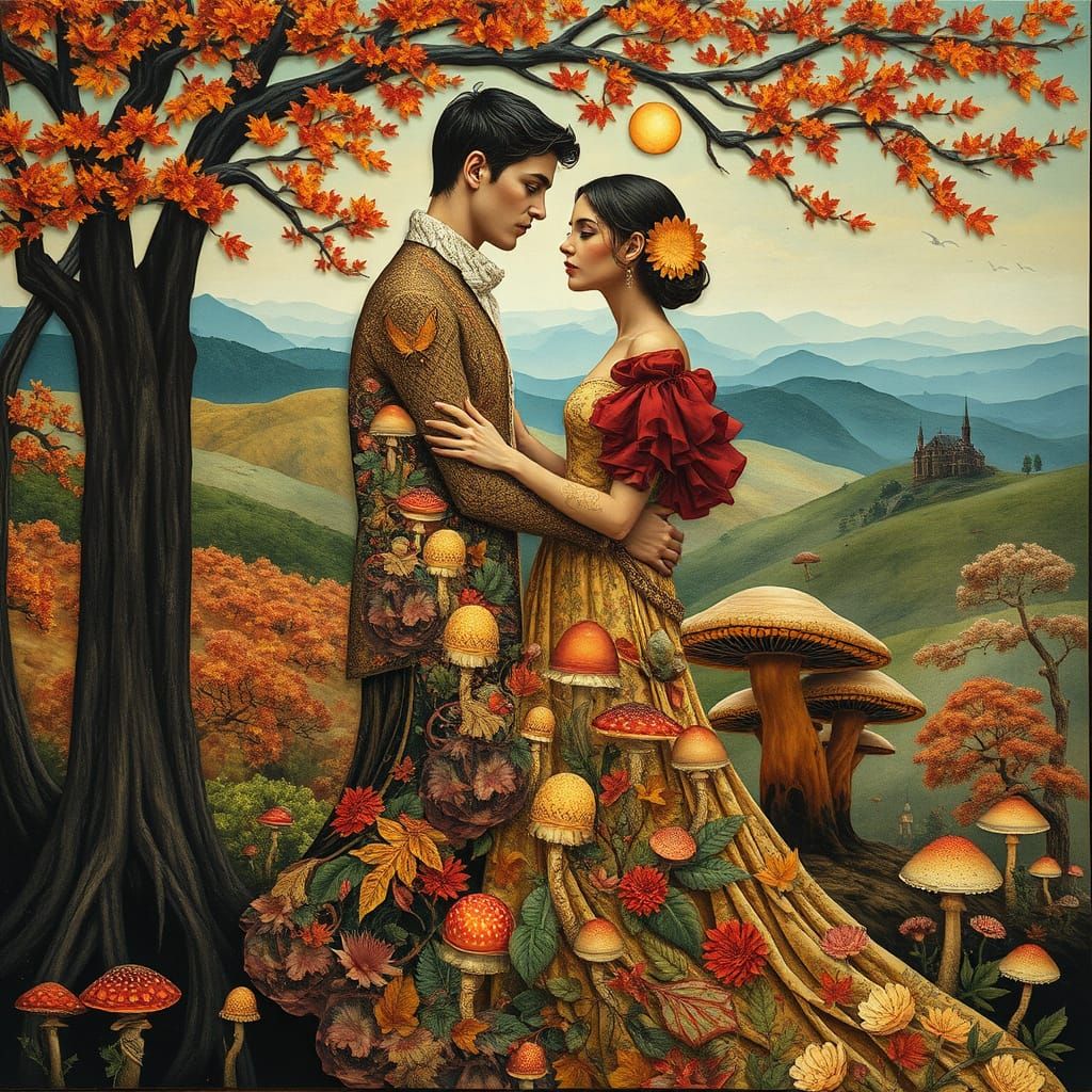 Surreal Autumn Mindscape in Paper Collage Style