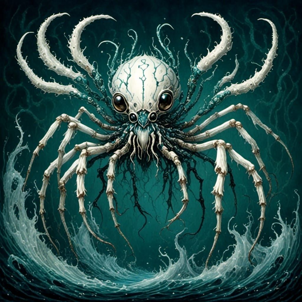 Teal and Gold Crab-Spider Monster